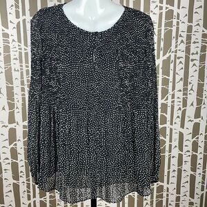 Shirred Polka Dot Semi-Sheer Puff Sleeve Blouse size S